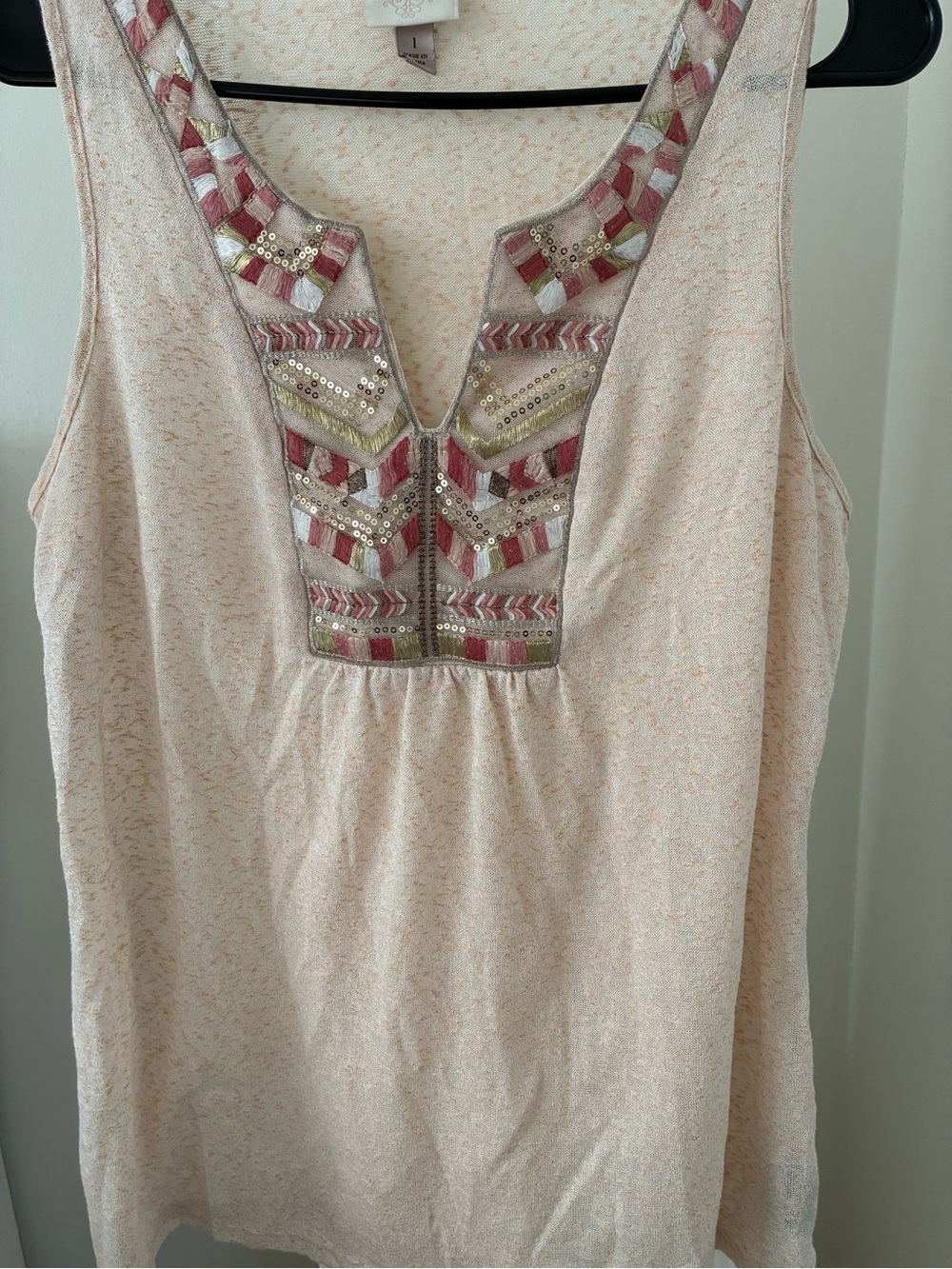 Knox Rose Embroidered Cream Tank with Sequin Accents